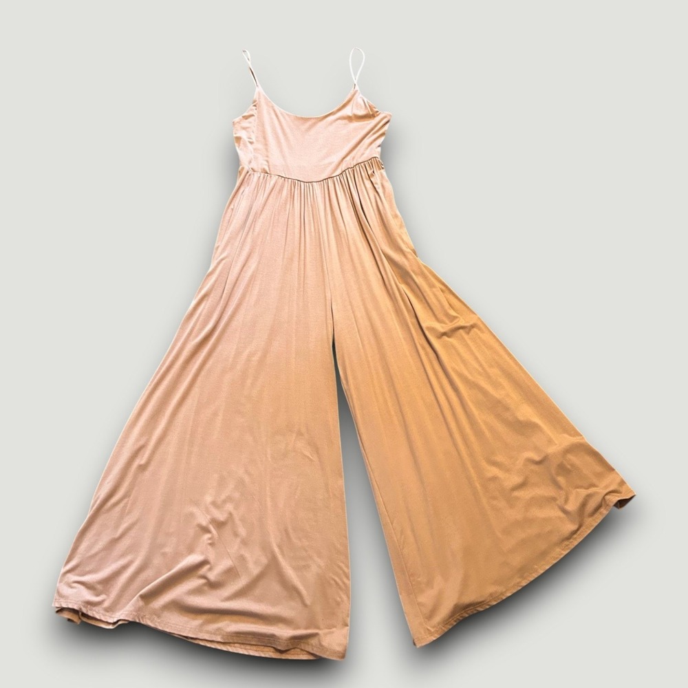 Ooh La Luxe Womens Jumpsuit Mauve Tan M Wide Leg Lounge Boho Chic Minimalist